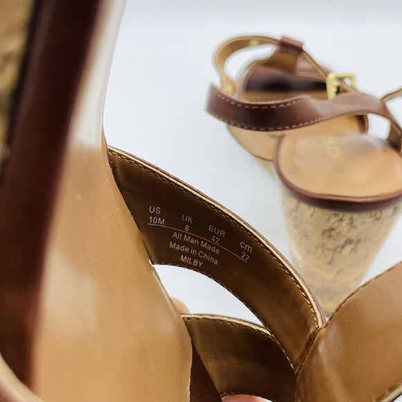 Franco Sarto Shoes Womens Size 10 M Brown Milby Cork Wedge Sandals T-Strap - Picture 14 of 14